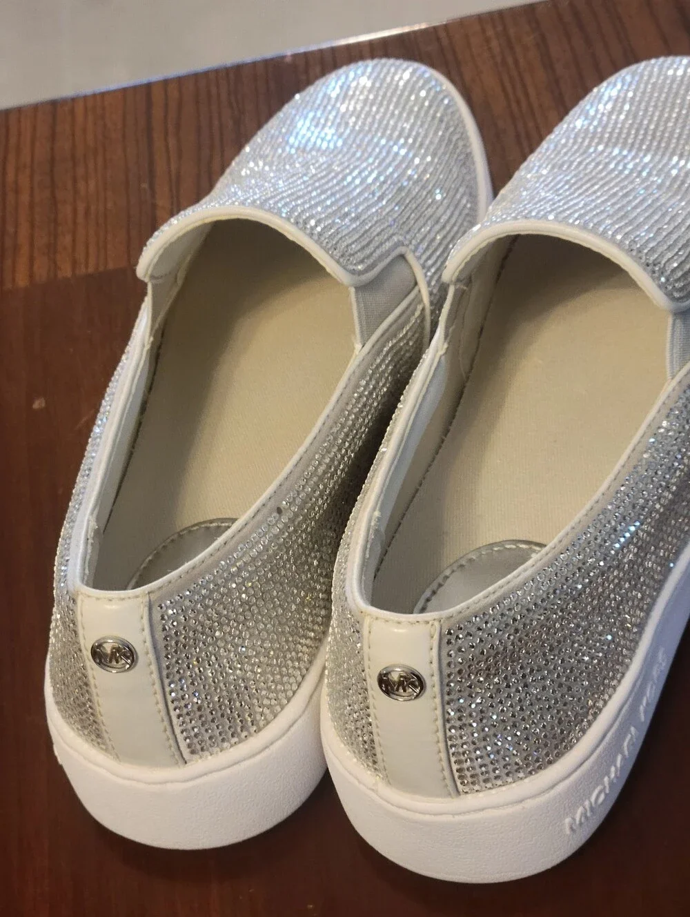 Michael Kors,Sparkling Silver Rhineston Slip-On Sneakers - Women Size 8M.